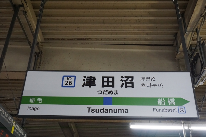 鉄道乗車記録の写真:駅名看板(3)        「津田沼駅」