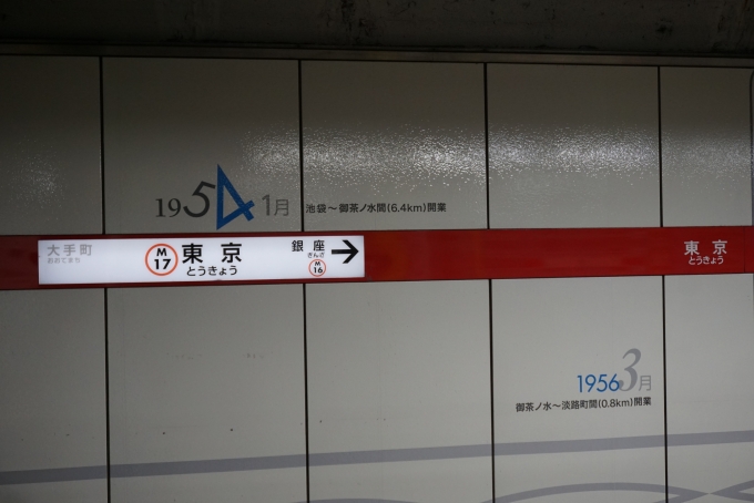 鉄道乗車記録の写真:駅名看板(2)        「丸の内線東京駅」