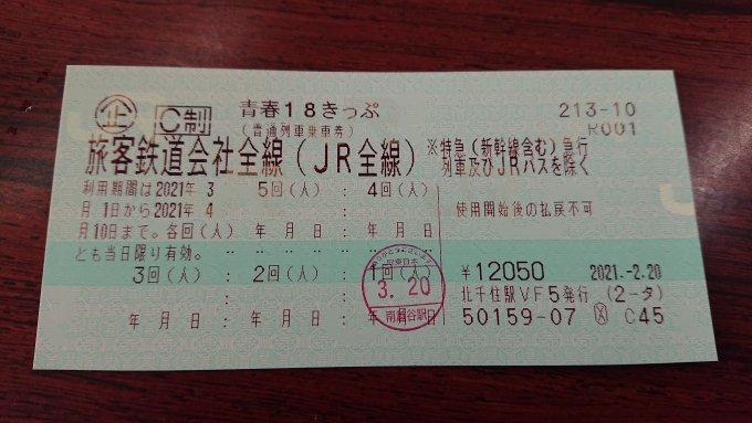 鉄道乗車記録の写真:きっぷ(22)        「2021年春18きっぷ1日目」