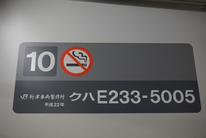 鉄道乗車記録の写真:車両銘板(2)        「JR東日本 クハE233-5005」