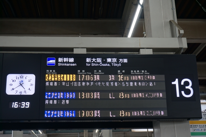鉄道乗車記録の写真:駅舎・駅施設、様子(2)        「広島駅13番のりば案内」