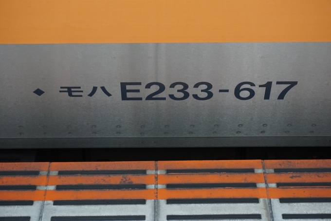 鉄道乗車記録の写真:車両銘板(2)        「JR東日本 モハE233-617」
