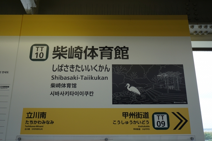 鉄道乗車記録の写真:駅名看板(5)        「柴崎体育館駅」