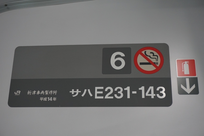 鉄道乗車記録の写真:車両銘板(1)        「JR東日本 サハE231-143」