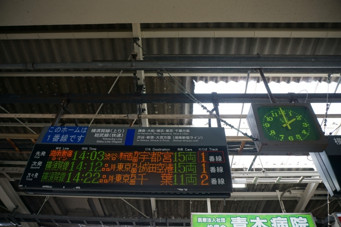 鉄道乗車記録の写真:駅舎・駅施設、様子(3)        「JR逗子駅発車案内」