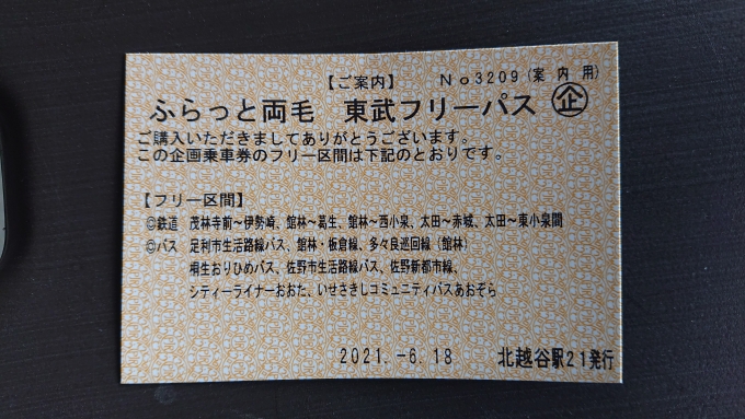 鉄道乗車記録の写真:きっぷ(8)        「ふらっと両毛東武フリーパス案内用」