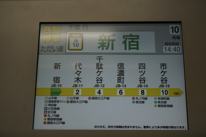 鉄道乗車記録の写真:車内設備、様子(3)        「ただいま新宿」
