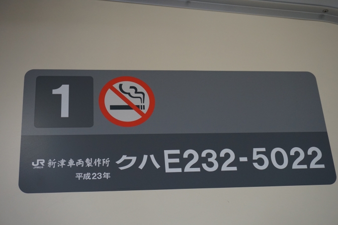 鉄道乗車記録の写真:車両銘板(2)        「JR東日本 クハE232-5022」