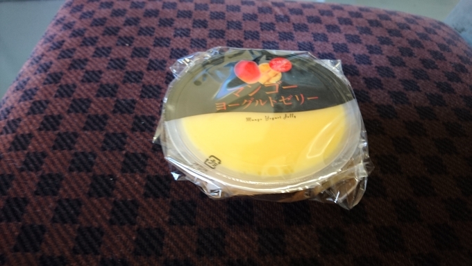 鉄道乗車記録の写真:駅弁・グルメ(8)        「宮崎駅売店で購入したマンゴーヨーグルトゼリーを完食、とても甘い味がした。」