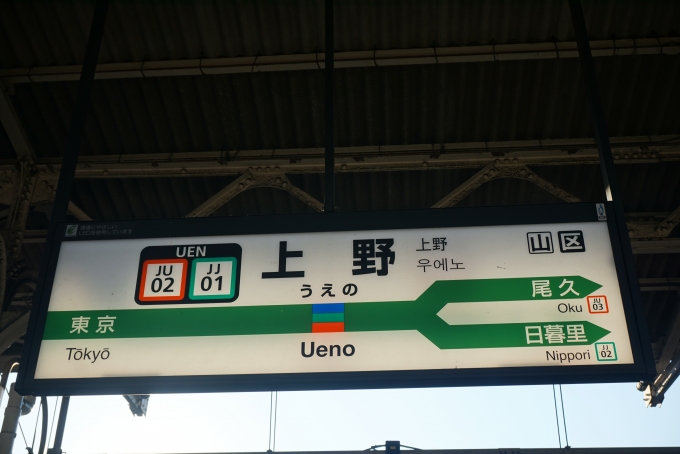 鉄道乗車記録の写真:駅名看板(2)        「JR上野駅」