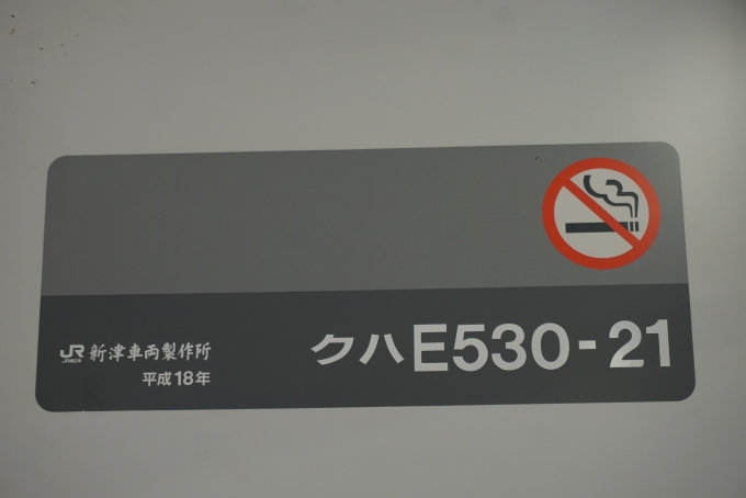 鉄道乗車記録の写真:車両銘板(4)        「JR東日本 クハE530-21」