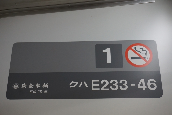 鉄道乗車記録の写真:車両銘板(2)        「JR東日本 クハE233-46」