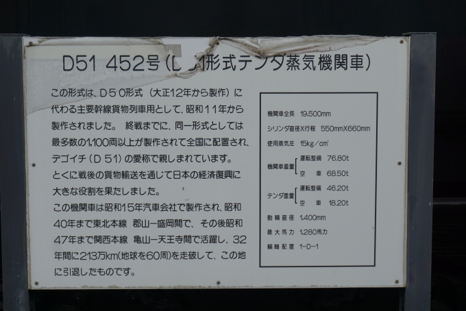 鉄道乗車記録の写真:旅の思い出(17)        「D51蒸気機関車452詳細」