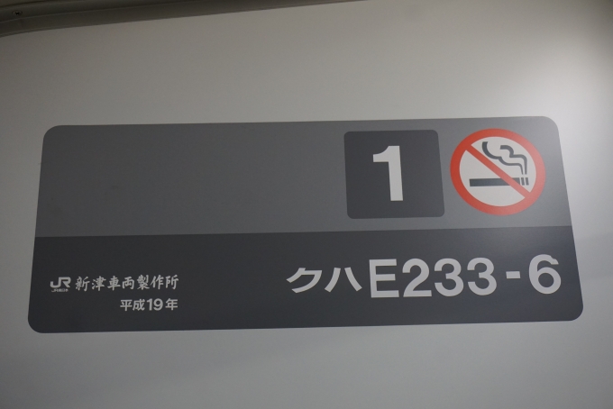 鉄道乗車記録の写真:車両銘板(2)        「JR東日本 クハE233-6」