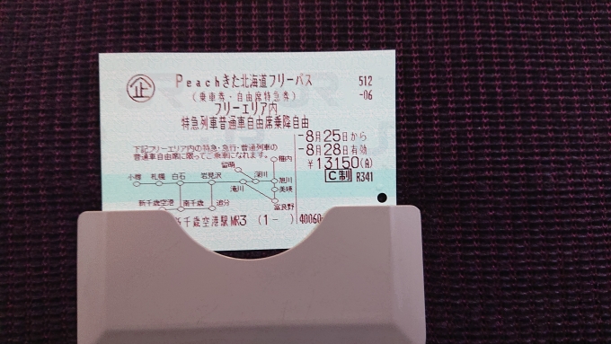 鉄道乗車記録の写真:きっぷ(4)     「前日購入したピーチきた北海道フリーパス」