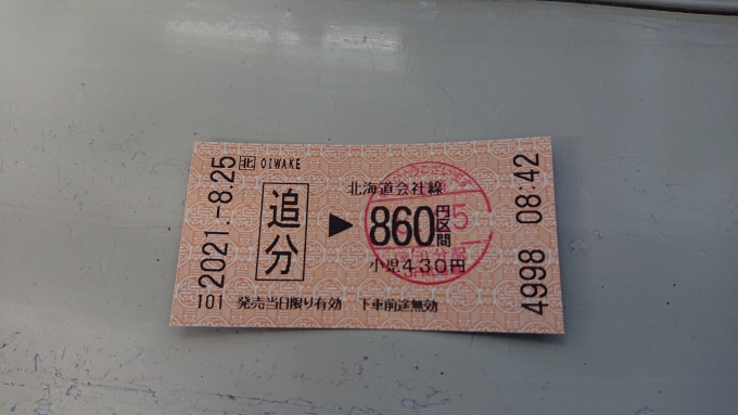 鉄道乗車記録の写真:きっぷ(2)        「追分駅で買った860円きっぷ」