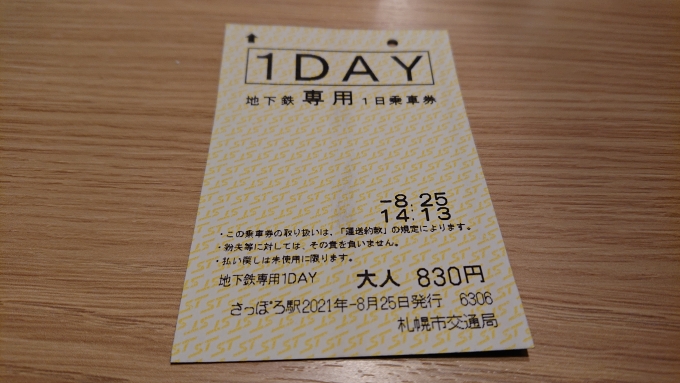 鉄道乗車記録の写真:きっぷ(5)        「札幌市営地下鉄専用1日乗車券」