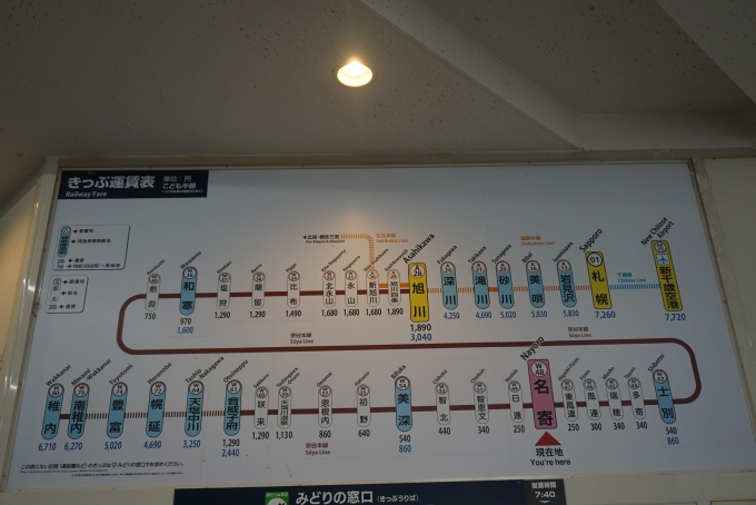 鉄道乗車記録の写真:駅舎・駅施設、様子(18)        「名寄駅きっぷ運賃」