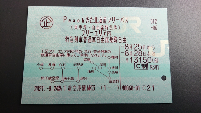 鉄道乗車記録の写真:きっぷ(30)     「ピーチきた北海道フリーパス」