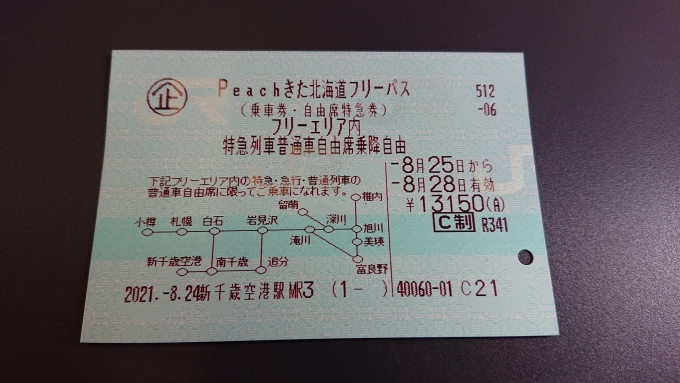 鉄道乗車記録の写真:きっぷ(8)        「ピーチきた北海道フリーパス」