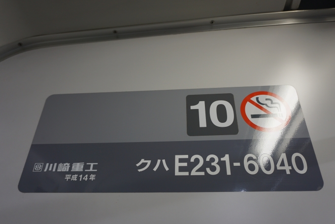 鉄道乗車記録の写真:車両銘板(3)        「JR東日本 クハE231-6040」