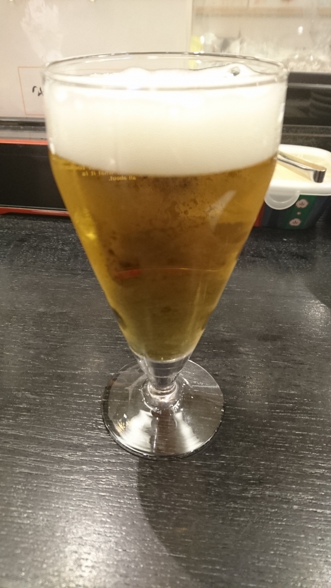 鉄道乗車記録の写真:駅弁・グルメ(8)        「吾妻寿司の生キリンビールグラス、330円」