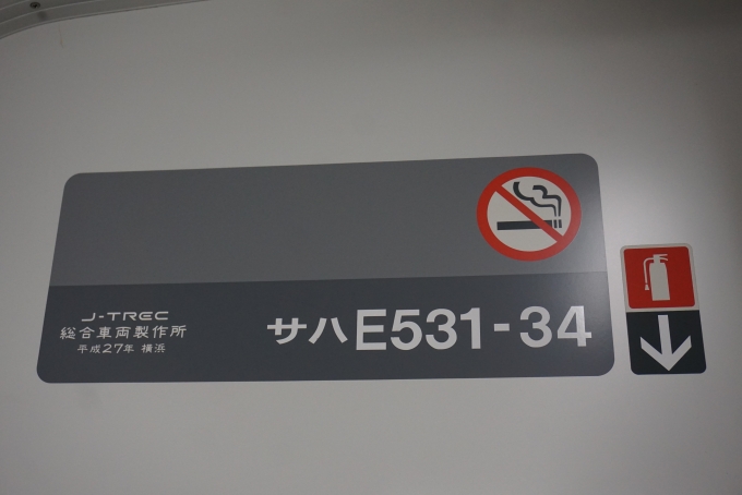 鉄道乗車記録の写真:車両銘板(4)        「JR東日本 サハE531-34」