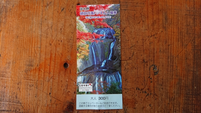 鉄道乗車記録の写真:旅の思い出(11)        「袋田の滝トンネル入場料300円表面」