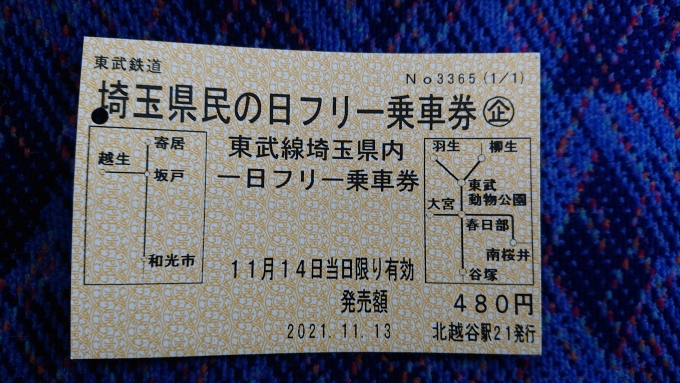鉄道乗車記録の写真:きっぷ(4)        「東武鉄道埼玉県民の日フリー乗車券」