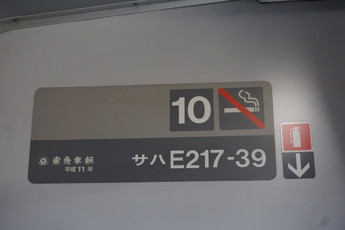 鉄道乗車記録の写真:車両銘板(6)        「JR東日本 サハE217-39」
