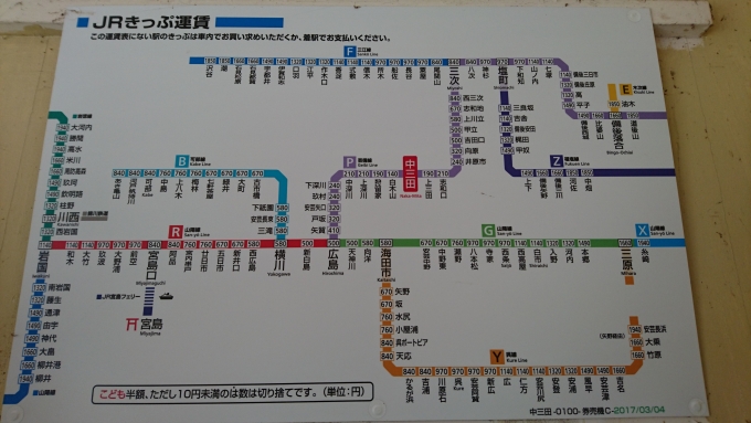 鉄道乗車記録の写真:駅舎・駅施設、様子(7)        「中三田駅きっぷ運賃」