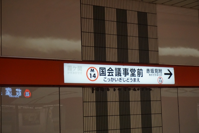 鉄道乗車記録の写真:駅名看板(6)        「国会議事堂前駅」