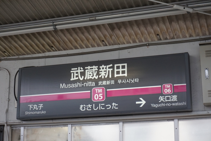 鉄道乗車記録の写真:駅名看板(7)        「武蔵新田駅」