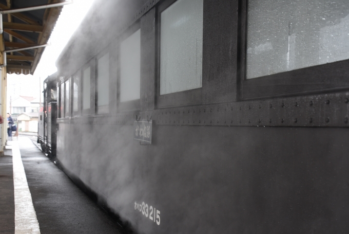 鉄道乗車記録の写真:乗車した列車(外観)(1)          「蒸気暖房のスチームが車体外に溢れています。」