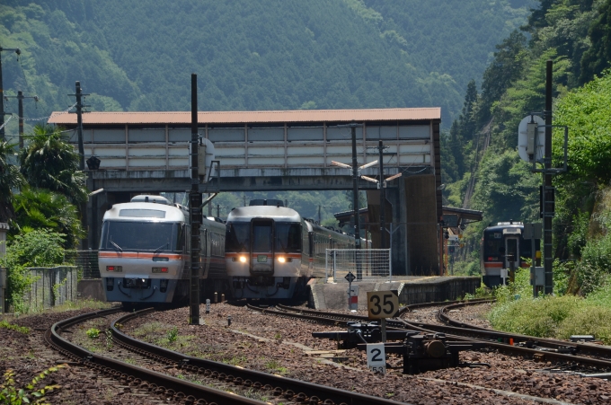 鉄道乗車記録の写真:列車・車両の様子(未乗車)(1)          「白川口駅にて特急「ひだ」の並び」