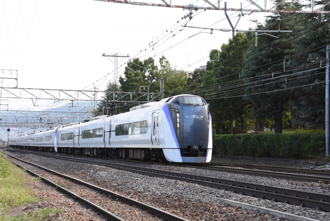 鉄道乗車記録の写真:乗車した列車(外観)(1)          「写真はE353系　スーパーあずさ6号にて、南松本にて撮影」