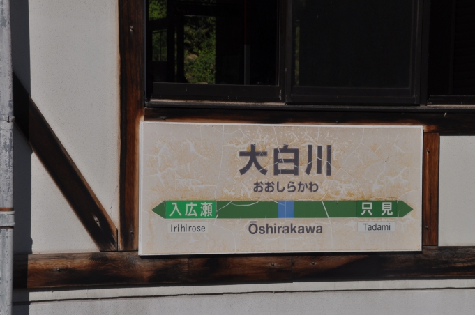 鉄道乗車記録の写真:駅名看板(2)        「　大白川駅で約1時間停車」