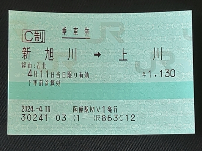 鉄道乗車記録の写真:きっぷ(3)        「　きっぷは前日函館駅で購入」