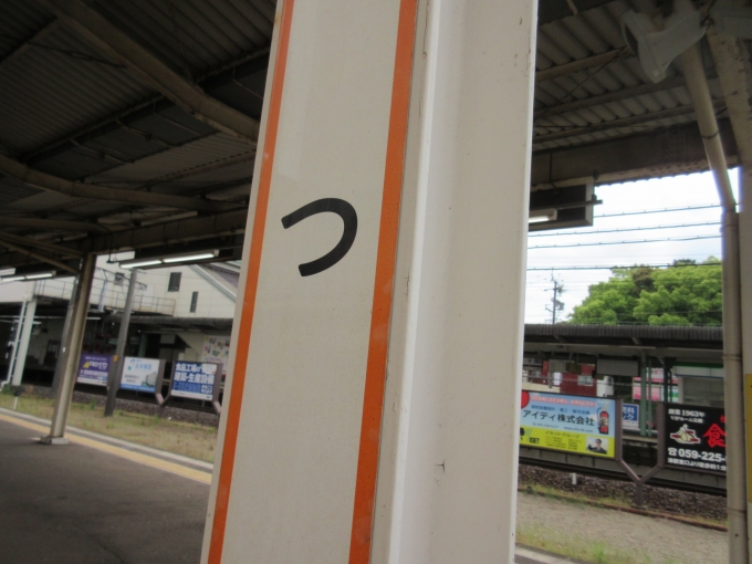 鉄道乗車記録の写真:駅名看板(2)        「向こう側に見えるのは近鉄の津駅です。」