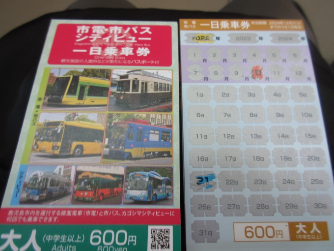 鉄道乗車記録の写真:きっぷ(1)          「鹿児島市電·市バス一日乗車券は600円です。」