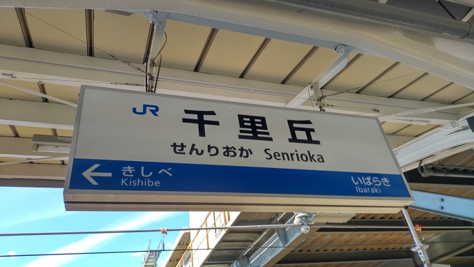 鉄道乗車記録の写真:駅名看板(1)        「お昼ごはんを食べてから千里丘駅まで車で送ってもらいました。」