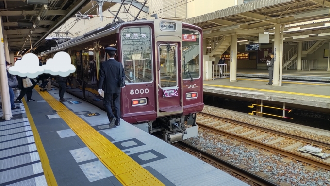 鉄道乗車記録の写真:乗車した列車(外観)(1)          「西宮北口駅で特急待ちだったので、どの車両が来るかと思ったら「Memorial8000」だったので特急に乗り換えました。」