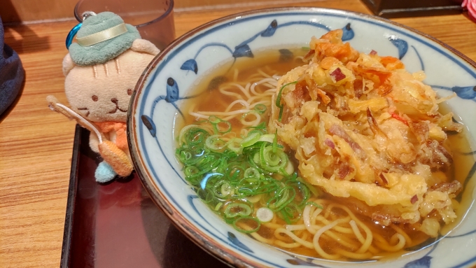 鉄道乗車記録の写真:駅弁・グルメ(4)        「十三駅ホームの若菜そばで、いつもの「かき揚げそば」を食べてから京都本線に乗ります。」