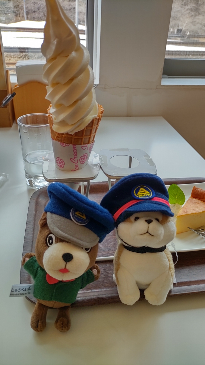 鉄道乗車記録の写真:駅弁・グルメ(11)        「阿仁合駅内の「こぐま亭」
11過ぎに到着、朝はしっかり食べたのでソフトクリームとチーズケーキを頂きました、美味しかったです。
」