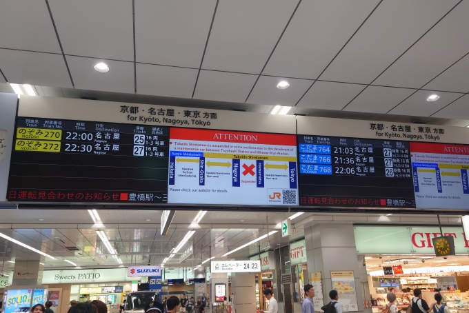 鉄道乗車記録の写真:駅舎・駅施設、様子(1)        「この日は東海道新幹線区内で点検車両の脱線があり。」
