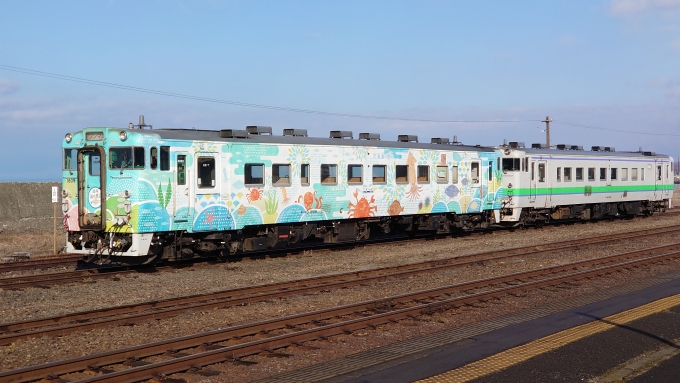 鉄道乗車記録の写真:列車・車両の様子(未乗車)(1)     「森駅に恵みシリーズの『道南 海の恵み』が停まっていたので。見れてラッキー！」