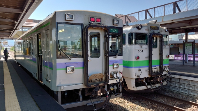 鉄道乗車記録の写真:乗車した列車(外観)(1)          「手前が旭川〜富良野で乗車した列車で
奥が富良野〜東鹿越で乗車した列車。」