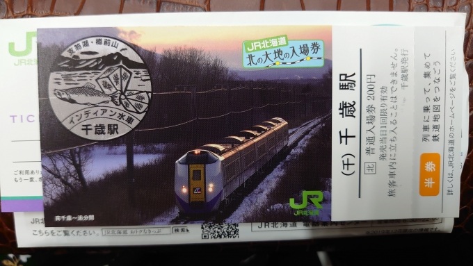 鉄道乗車記録の写真:きっぷ(1)          「千歳駅の入場券です。列車撮り忘れたので…」
