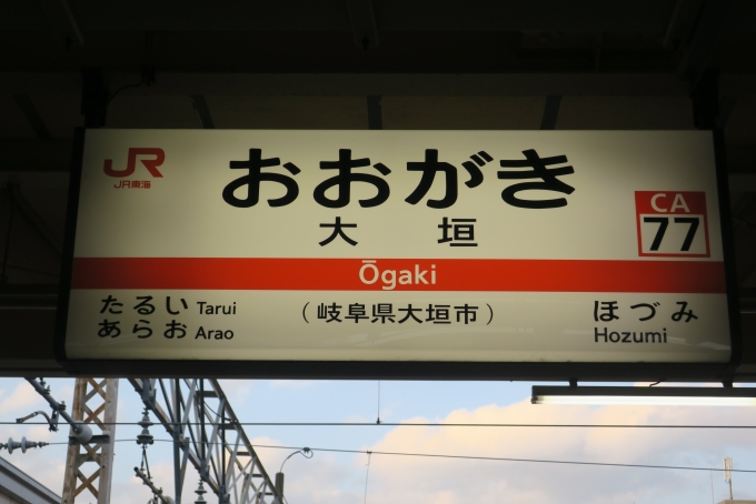 鉄道乗車記録の写真:駅名看板(3)     「大垣駅（5番ホーム）駅名標」