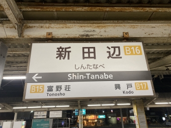 新田辺駅 写真:駅名看板